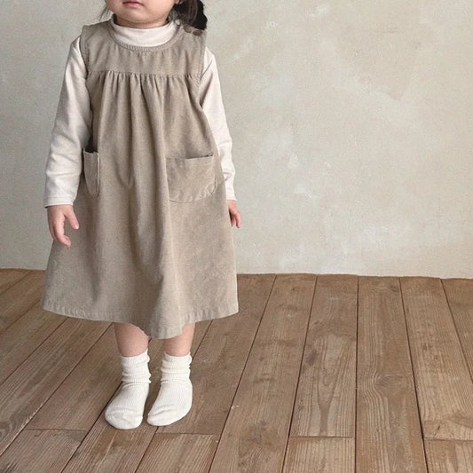 Childrens Clothing 2025 Korean Girls Autumn and Winter Clothing New Dress Girls Fashionable O-neck Vest Doll Skirt