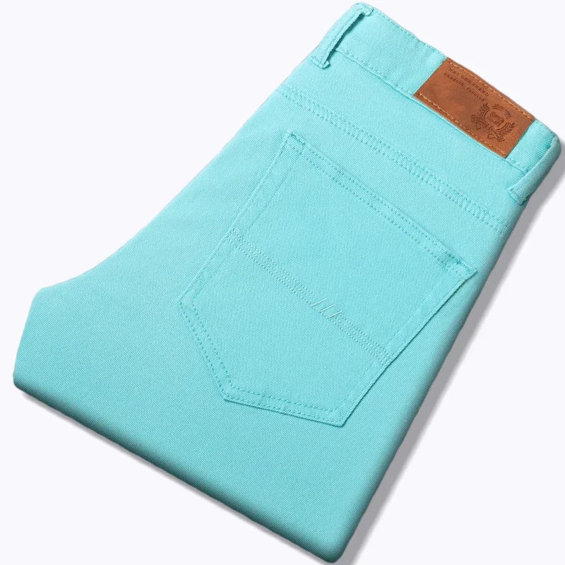 White Jeans Men's Fashion Straight Elastic Cotton Denim Pants Spring Autumn All-match Business Casual Trousers Male Clothes