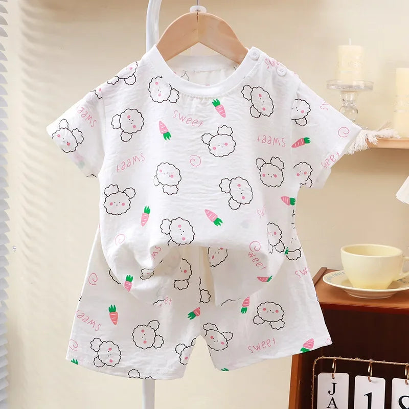 Kids Suit Clothes for Girls Cartoon Short Sleeve T-shirt Tops+shorts Summer Children's Clothing Baby Boys Set