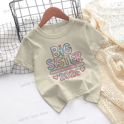 Girls Big Sister 2026 T-Shirt Cute Kawaii Graphic Toddler Tee Funny Birthday Gift for Girls Sibling Matching Outfit Kids Clothes