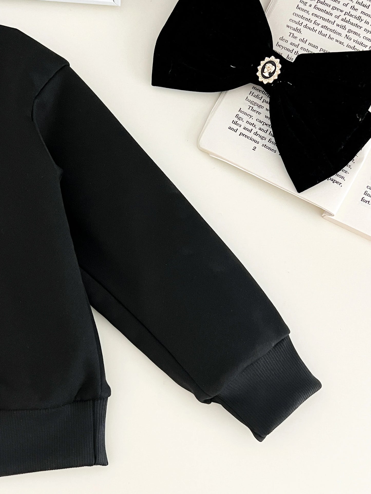 children's clothing for 3-7 years  white bow printed long-sleeved top + pants autumn girls set