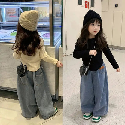 Kids Clothes  Autumn Girls Sets Girls Baby Clothes Korean Style Bottoming Shirts Casual Jeans Girls Wide Leg Pants Girls Tops