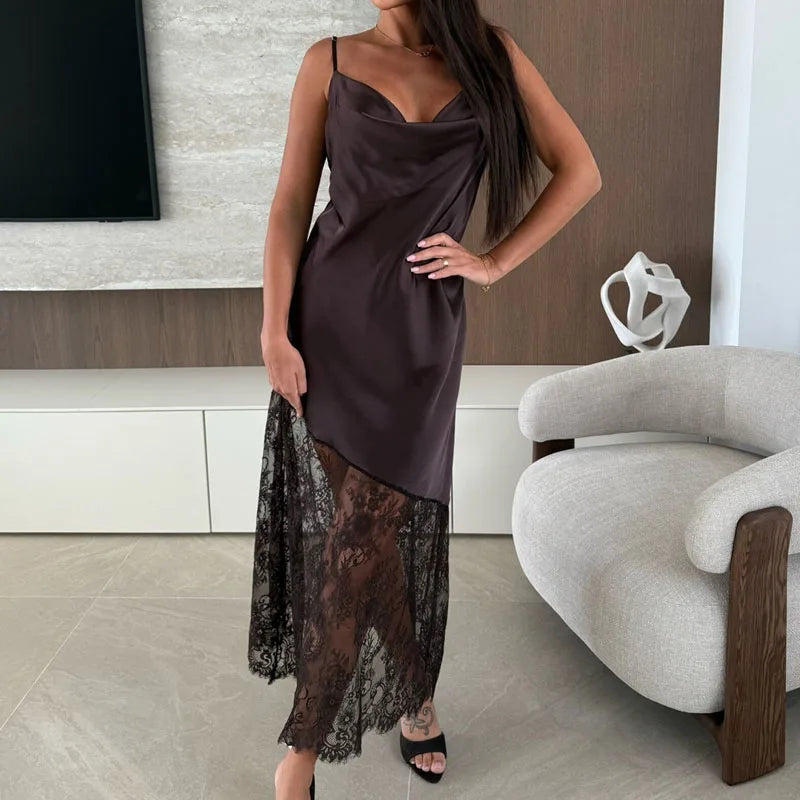 Fashion 2026 Early Spring Series New Women's Casual Style Dress Lace Hollow Strap Solid Color Elegant Dress