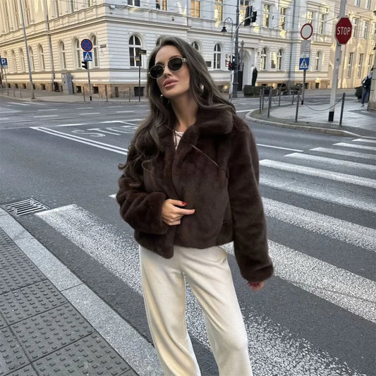 New winter fashion women's casual avant-garde design with European and American style brown fur integrated jacket