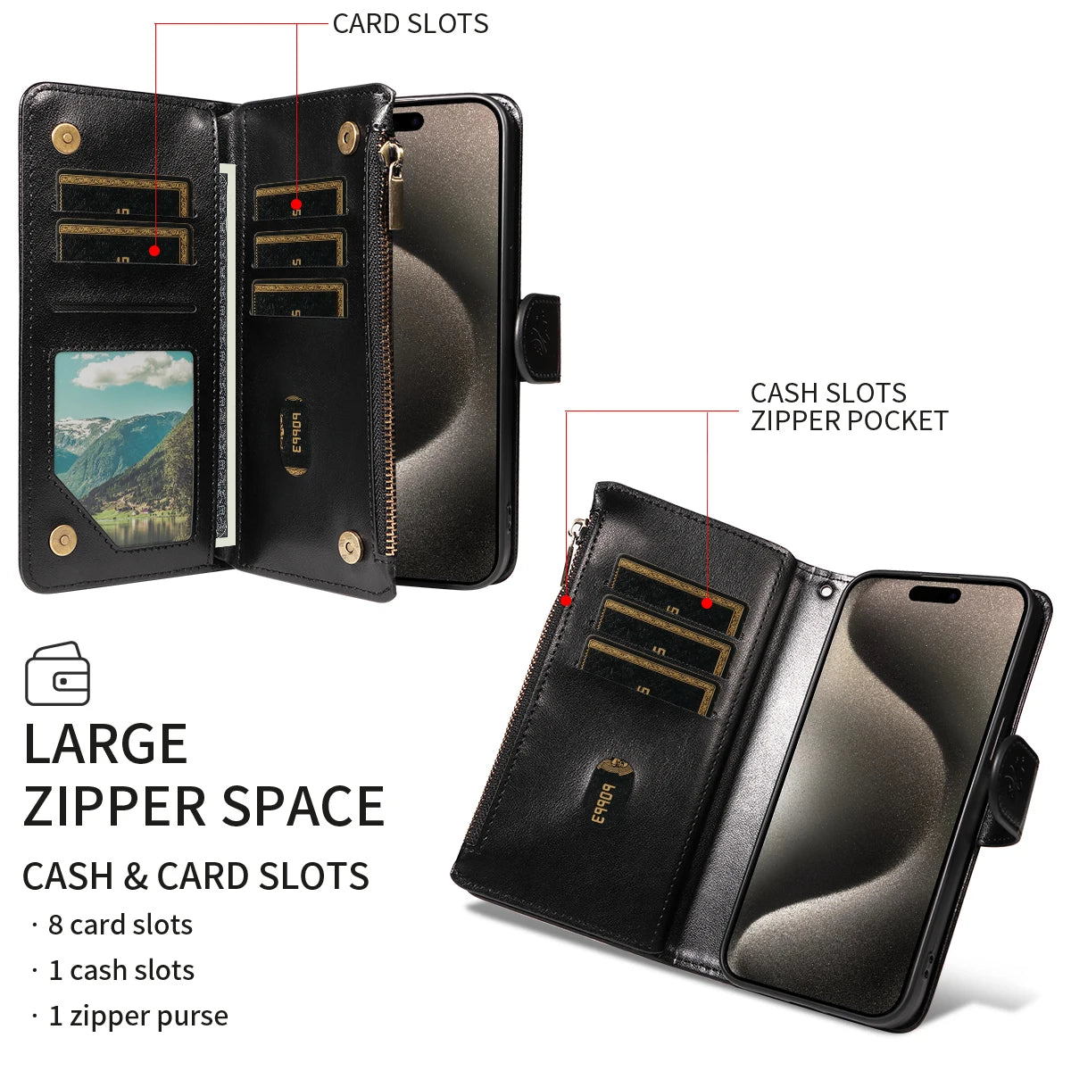 Fashionable Embossed Zipper Phone Case for Iphone 17Air 17 Pro Max17 Pro 17 PU Leather Anti-drop Anti-scratch Wallet-style Cover