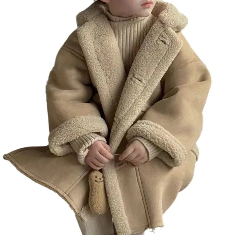 Children's Coats Girl's Coat Is A Thick Lamb's Wool Coat Camel and Fleece Overcoat Kids Jackets for Girls 2 To 6 Years