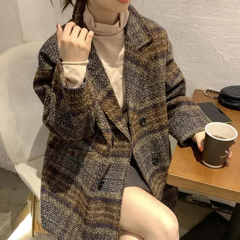 Checkered Coat for Women 2025 Spring New Korean Edition Retro Western Style Reduced Age Small Fragrant Whisper Coat for Women WF