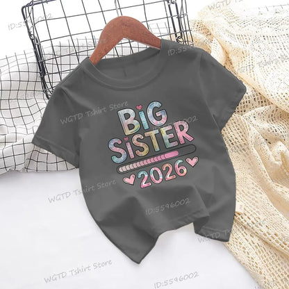 Girls Big Sister 2026 T-Shirt Cute Kawaii Graphic Toddler Tee Funny Birthday Gift for Girls Sibling Matching Outfit Kids Clothes