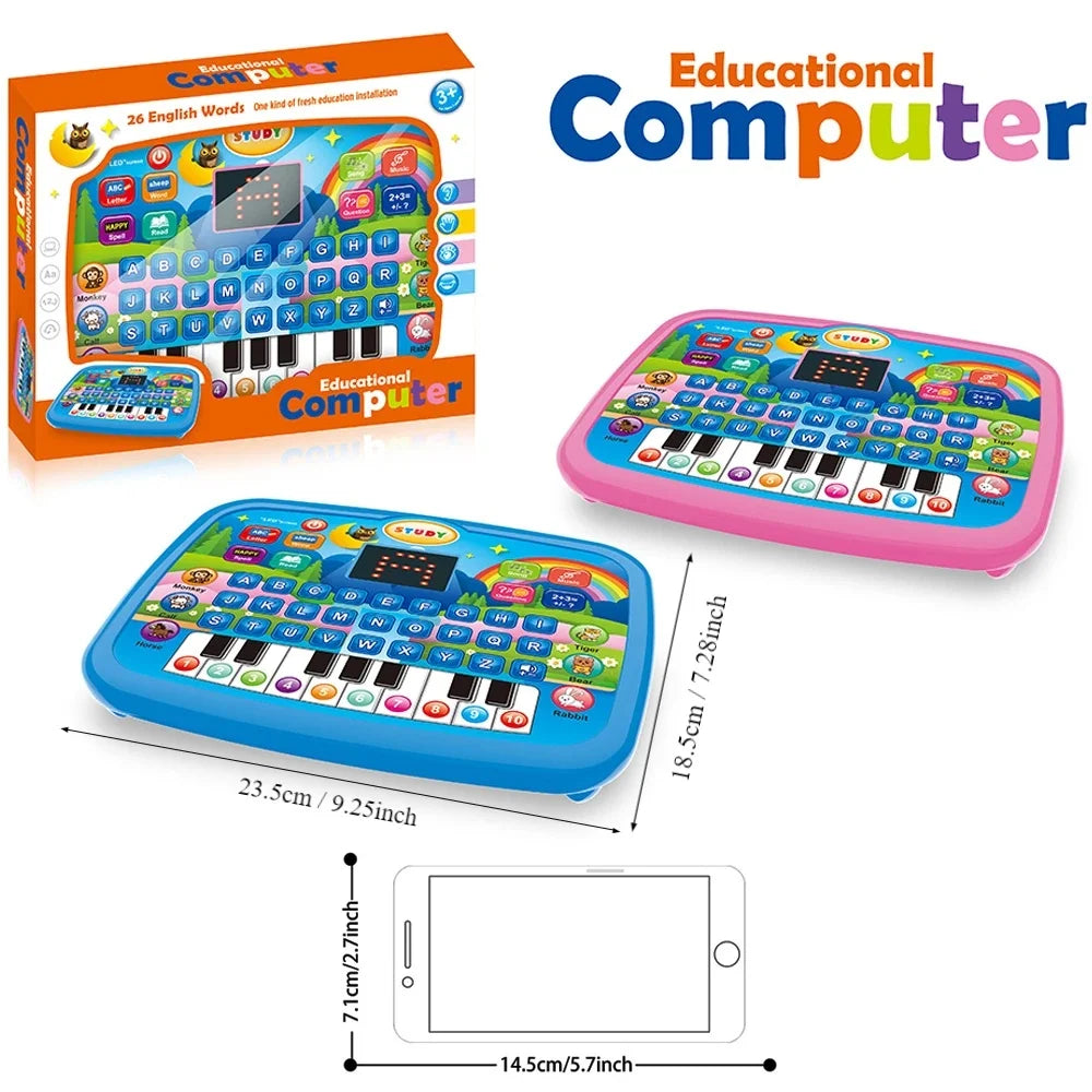 Kids’ Education LED Tablet Toy, Age 3+ Literacy Math Music Learning, Doubles as Electronic Keyboard, Birthday Christmas Gift