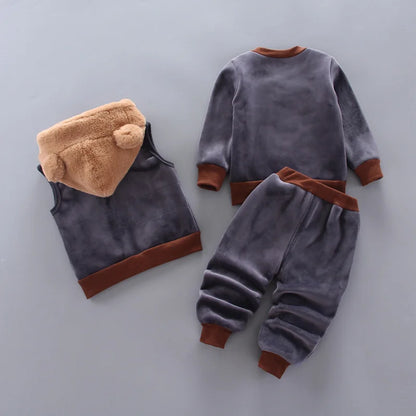 Kids Cartoon Clothing Sets Winter Autumn Boys Girls Cotton Thick Warm Hooded Sweater Cute Bear 3Pcs Children Suits 0-4 Years