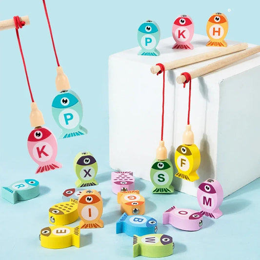 Kids Wooden Fishing Game Toys Gifts Early Education Alphabet Numeric Cognitive Toys Children Interactive Games Toys for Gifts