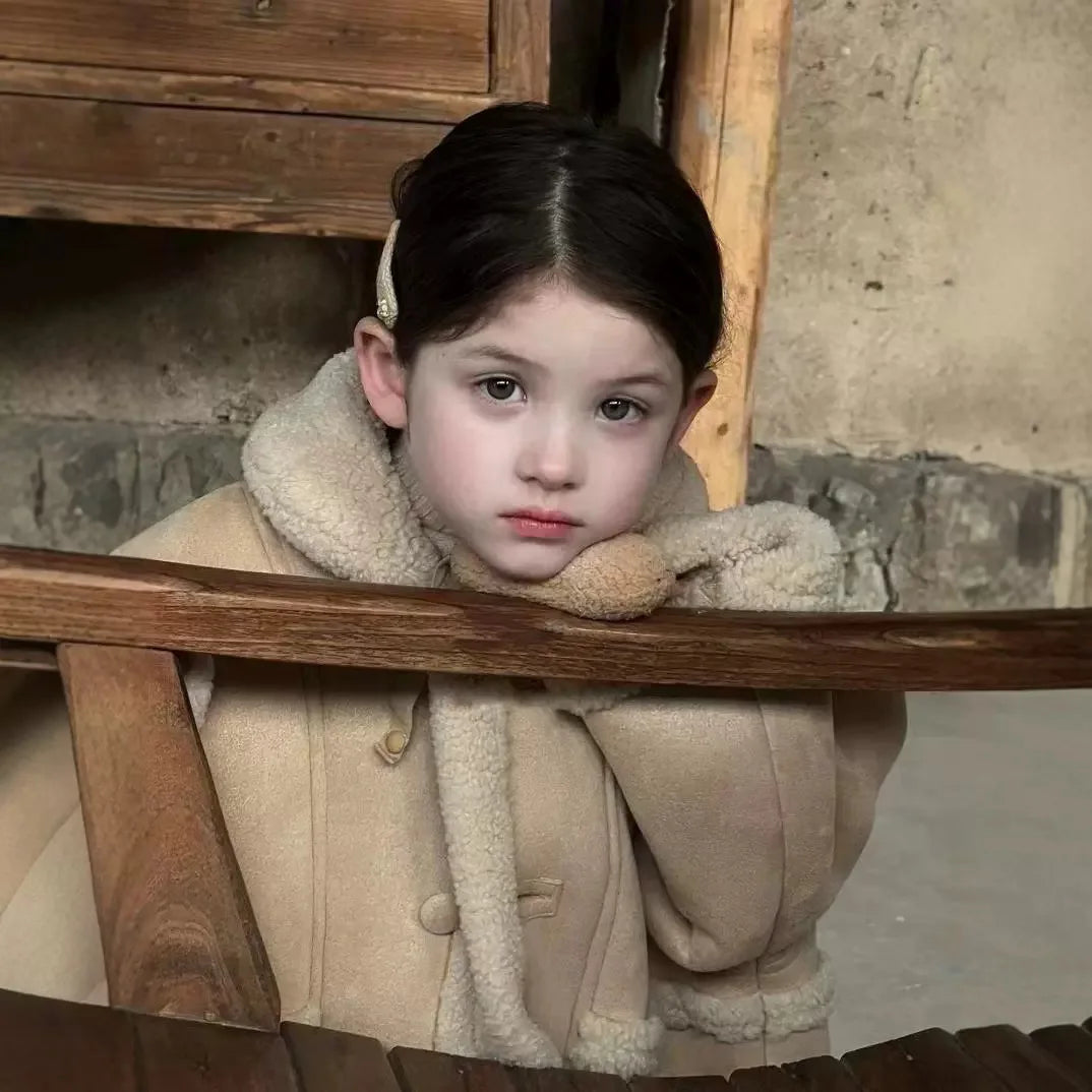 Children's Coats Girl's Coat Is A Thick Lamb's Wool Coat Camel and Fleece Overcoat Kids Jackets for Girls 2 To 6 Years