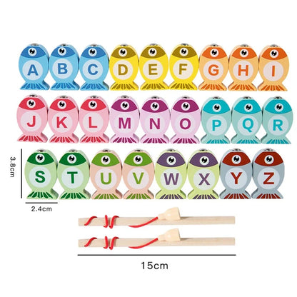 Kids Wooden Fishing Game Toys Gifts Early Education Alphabet Numeric Cognitive Toys Children Interactive Games Toys for Gifts