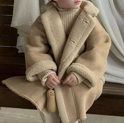 Children's Coats Girl's Coat Is A Thick Lamb's Wool Coat Camel and Fleece Overcoat Kids Jackets for Girls 2 To 6 Years