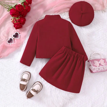 Children's Clothing sets For Kids Girls Red Bow Top & Skirt Autumn & Winter Outfit Daily Casual Girl's Suit 2-7 years old
