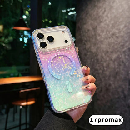 Suitable For iPhone 17pro max case，17 Air ，17Pro Transparent  PC +TPU Hard glittery gradient Magnetic protective case