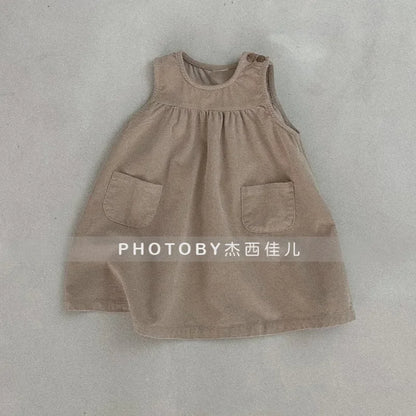 Childrens Clothing 2025 Korean Girls Autumn and Winter Clothing New Dress Girls Fashionable O-neck Vest Doll Skirt