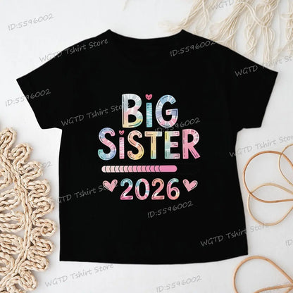Girls Big Sister 2026 T-Shirt Cute Kawaii Graphic Toddler Tee Funny Birthday Gift for Girls Sibling Matching Outfit Kids Clothes