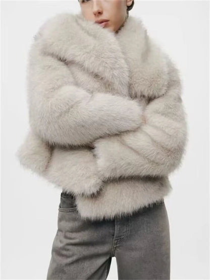 Women's fur coat short style fashion imitation fox hair whole fur coat autumn winter new casual lady jacket