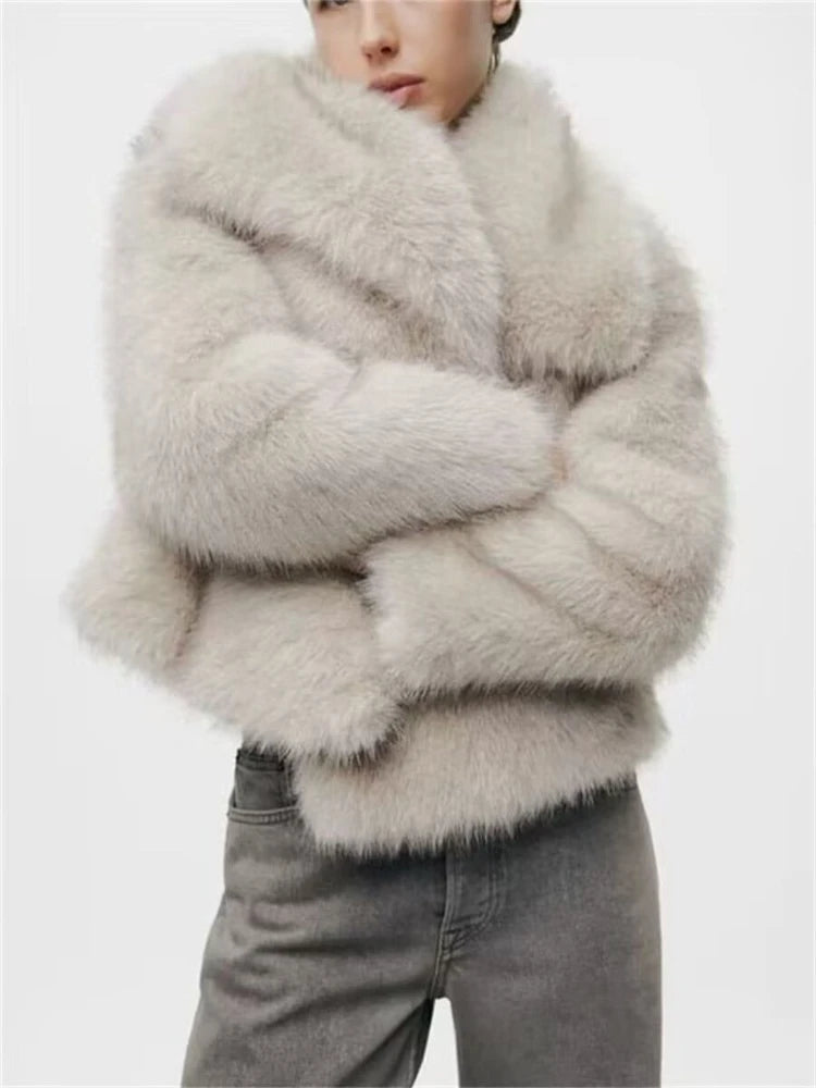 Women's fur coat short style fashion imitation fox hair whole fur coat autumn winter new casual lady jacket