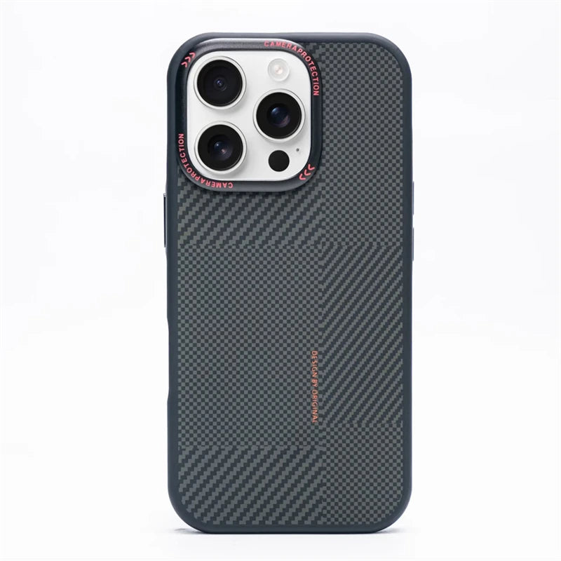 Matte Carbon Fiber Texture MagSafe Phone Case For iPhone 17 16 15 14 Pro Max 17Air Wireless Charging Alloy Lens Shockproof Cover