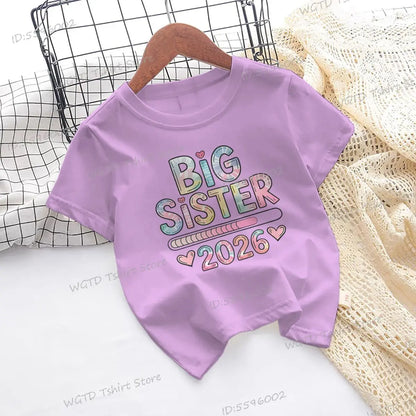 Girls Big Sister 2026 T-Shirt Cute Kawaii Graphic Toddler Tee Funny Birthday Gift for Girls Sibling Matching Outfit Kids Clothes