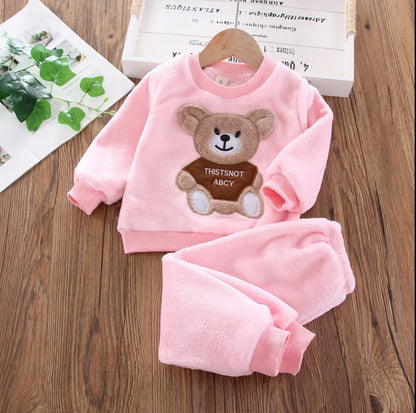 Kids Cartoon Clothing Sets Winter Autumn Boys Girls Cotton Thick Warm Hooded Sweater Cute Bear 3Pcs Children Suits 0-4 Years