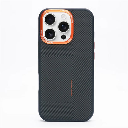Matte Carbon Fiber Texture MagSafe Phone Case For iPhone 17 16 15 14 Pro Max 17Air Wireless Charging Alloy Lens Shockproof Cover