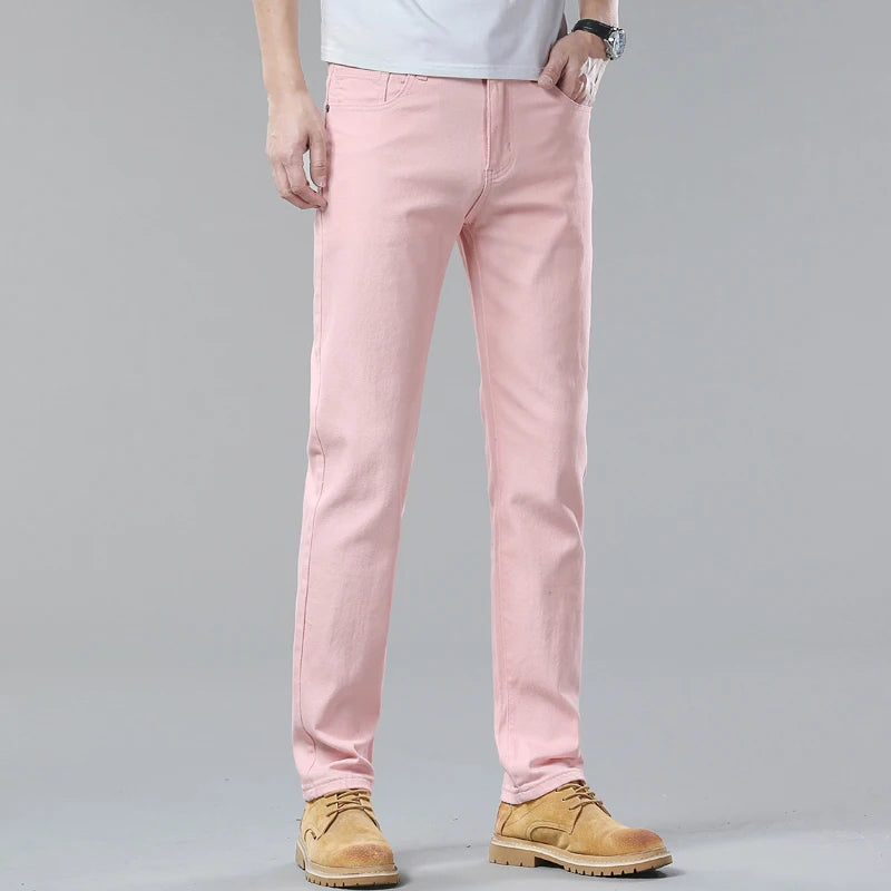 White Jeans Men's Fashion Straight Elastic Cotton Denim Pants Spring Autumn All-match Business Casual Trousers Male Clothes