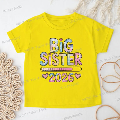Girls Big Sister 2026 T-Shirt Cute Kawaii Graphic Toddler Tee Funny Birthday Gift for Girls Sibling Matching Outfit Kids Clothes