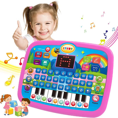 Kids’ Education LED Tablet Toy, Age 3+ Literacy Math Music Learning, Doubles as Electronic Keyboard, Birthday Christmas Gift