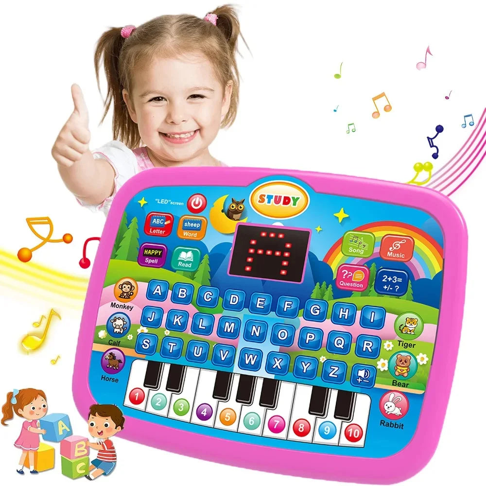 Kids’ Education LED Tablet Toy, Age 3+ Literacy Math Music Learning, Doubles as Electronic Keyboard, Birthday Christmas Gift