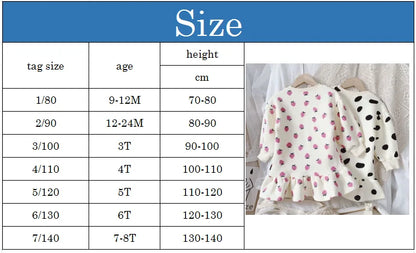 Girls' Dress Cartoon Strawberries  Autumn New Korean Girls' Splicing Pleated Dress Printed Baby Kids Casual Clothes