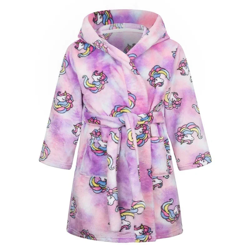 Kids Bathrobe for Girl Children Clothing Girl Flannel Bath Robe Clothes Boy Cartoon Night Robe Kids Pajamas For Girl 4-12 years
