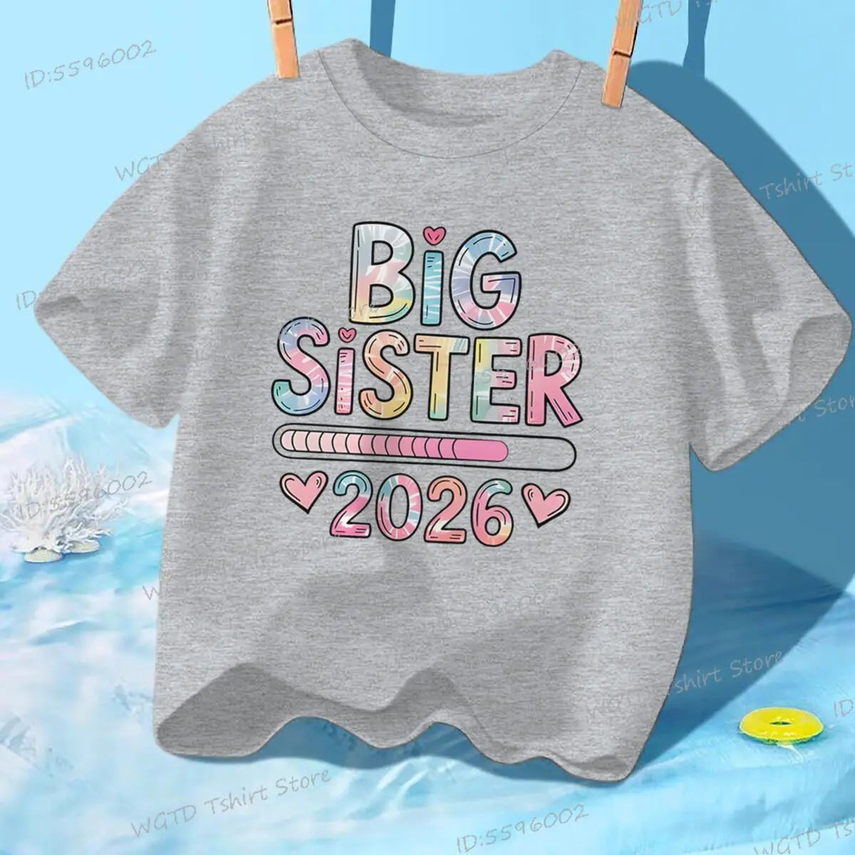 Girls Big Sister 2026 T-Shirt Cute Kawaii Graphic Toddler Tee Funny Birthday Gift for Girls Sibling Matching Outfit Kids Clothes