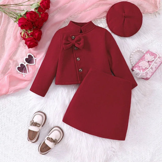 Children's Clothing sets For Kids Girls Red Bow Top & Skirt Autumn & Winter Outfit Daily Casual Girl's Suit 2-7 years old