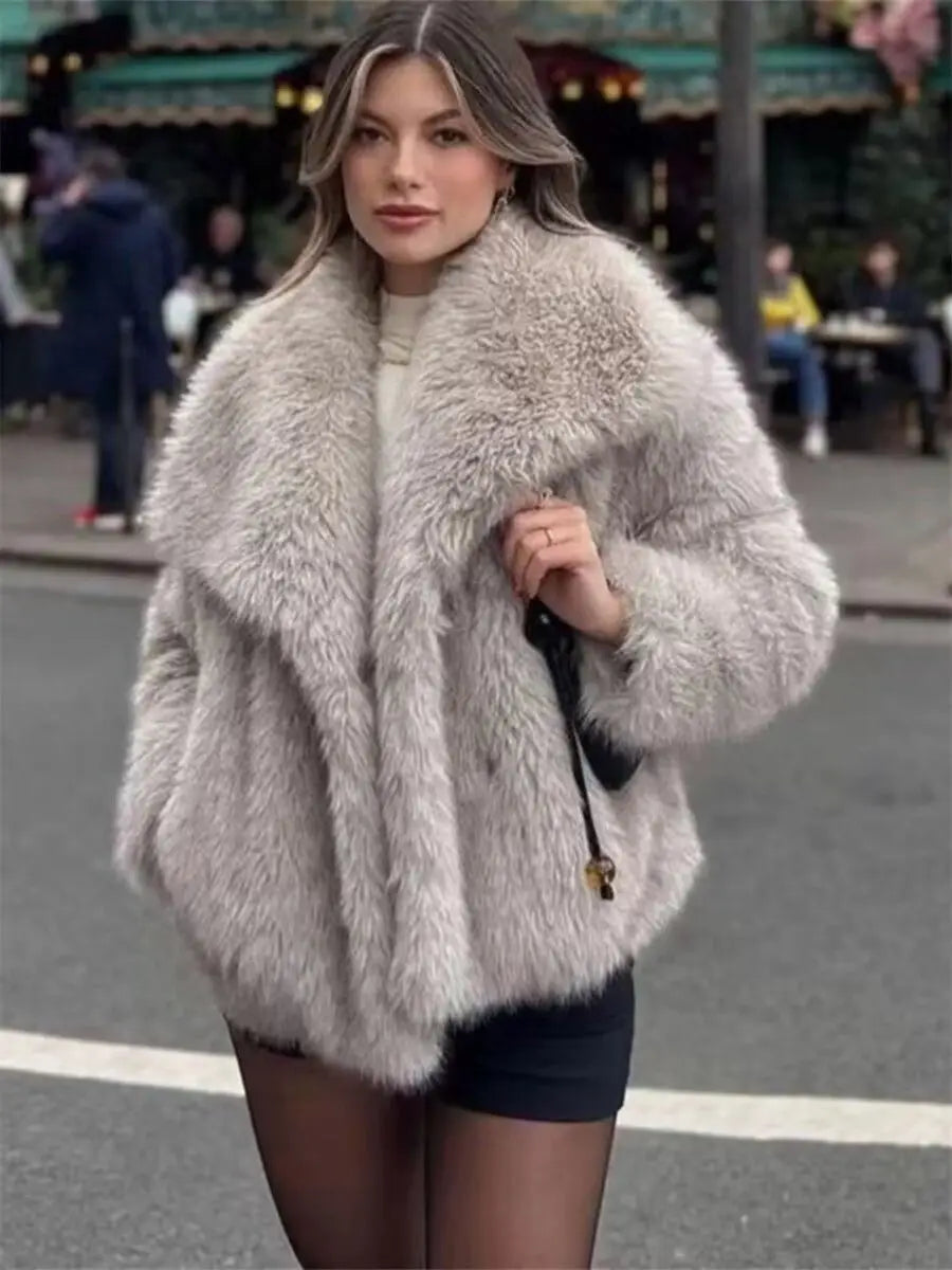 Women's fur coat short style fashion imitation fox hair whole fur coat autumn winter new casual lady jacket