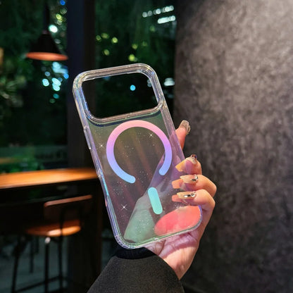 Suitable For iPhone 17pro max case，17 Air ，17Pro Transparent  PC +TPU Hard glittery gradient Magnetic protective case