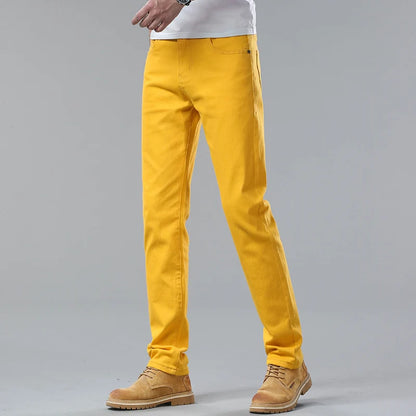 White Jeans Men's Fashion Straight Elastic Cotton Denim Pants Spring Autumn All-match Business Casual Trousers Male Clothes
