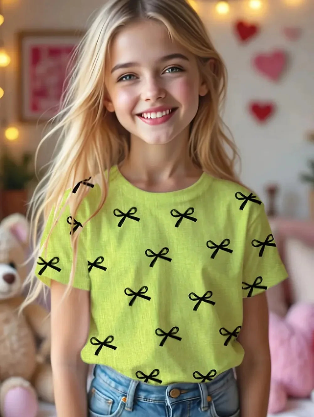Kids Clothes Children's T-Shirt Girl Short Sleeve Top Cartoon Bow Kawaii Girls Summer Clothes Child T-Shirt Children's Clothing