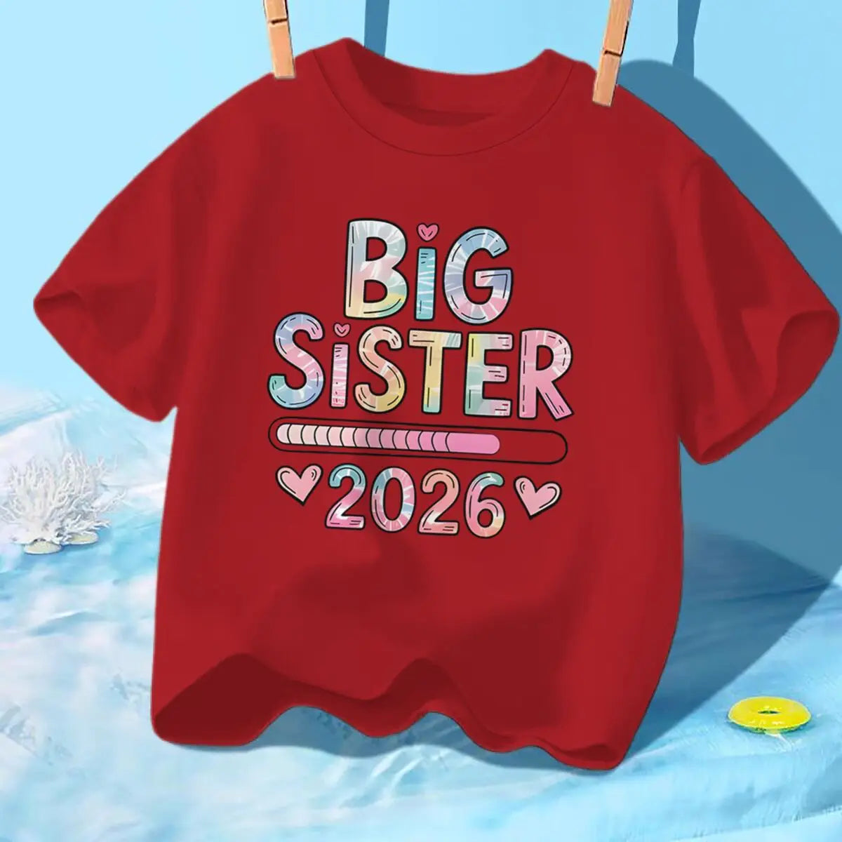 Girls Big Sister 2026 T-Shirt Cute Kawaii Graphic Toddler Tee Funny Birthday Gift for Girls Sibling Matching Outfit Kids Clothes