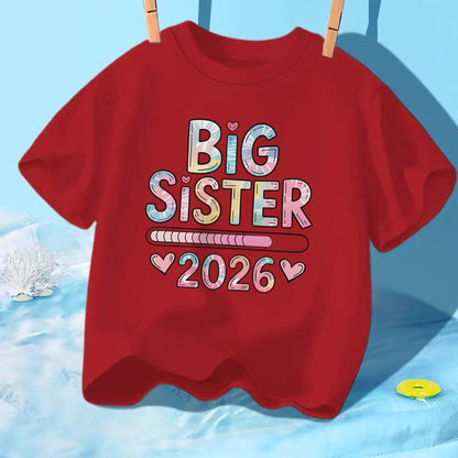 Girls Big Sister 2026 T-Shirt Cute Kawaii Graphic Toddler Tee Funny Birthday Gift for Girls Sibling Matching Outfit Kids Clothes