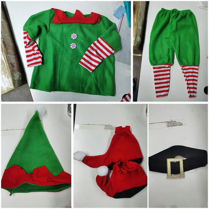 Kids Adult Christmas Clothing Set Kids Tops Pants Hat Belt Children Xmas Clothes Baby Boy Girl Birthday Outfit Elves Costume