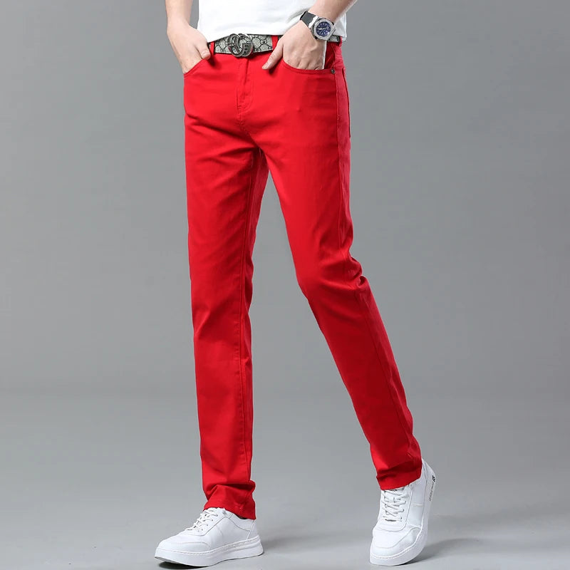White Jeans Men's Fashion Straight Elastic Cotton Denim Pants Spring Autumn All-match Business Casual Trousers Male Clothes