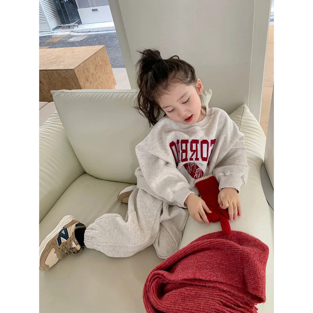 Girls' set, new autumn style, letter embroidery sports sweater + fashionable pants, 2-piece set