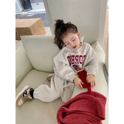 Girls' set, new autumn style, letter embroidery sports sweater + fashionable pants, 2-piece set