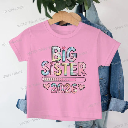 Girls Big Sister 2026 T-Shirt Cute Kawaii Graphic Toddler Tee Funny Birthday Gift for Girls Sibling Matching Outfit Kids Clothes