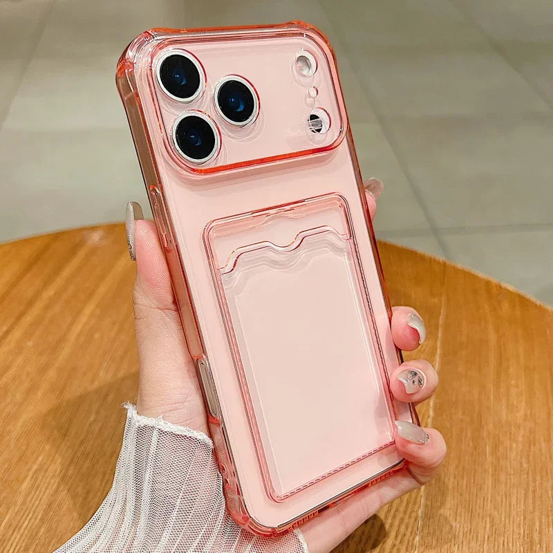 Card Slot Pocket Phone Cases For iPhone 17 17Air Air 17Pro Pro Max 17ProMax Shockproof Transparent Silicone Soft TPU Cover Capa