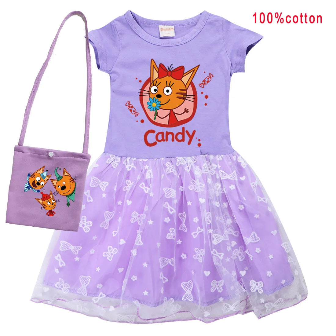 Kid-e-cats Clothes Kids Three Kitten Russian Cartoon Clothing Baby Girl Halloween Costume Dresses Children Princess Vestidos Bag