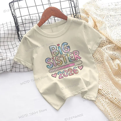 Girls Big Sister 2026 T-Shirt Cute Kawaii Graphic Toddler Tee Funny Birthday Gift for Girls Sibling Matching Outfit Kids Clothes